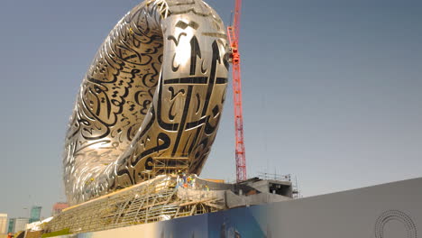 Day-time-close-land-view-at-Museum-of-The-Future-under-construction-close-to-completion-in-Dubai-UAE-in-September-2020