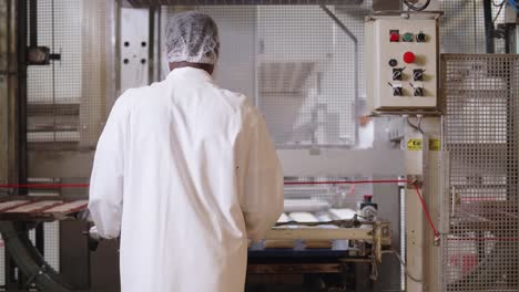 Back-View-Of-Factory-Worker-Checking-Large-Trays-At-French-Bread-Factory