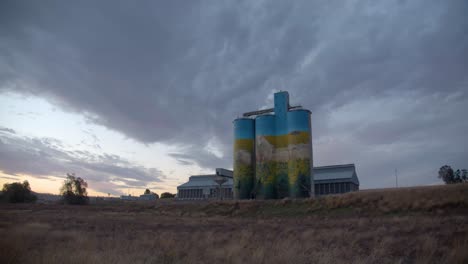 Mural-artwork-of-a-flock-of-sheep-on-silos-in-Merriwa,-Australia