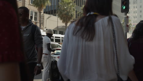 Cinematic-slow-motion-shot-of-people-hanging-out-in-Hollywood-on-the-Walk-of-Fame