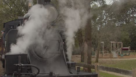 Histórico-Tren-De-Vapor-&#39;Puffing-Billy&#39;-Liberando-Vapor-En-La-Estación-Gembrook