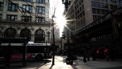 Sonniger-Morgen-In-Chicago.-Hektisches-Leben-In-Megapolis