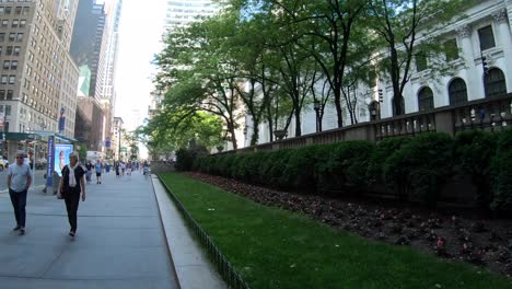 Hyperlapse-Auf-Dem-Bürgersteig-Der-New-York-Public-Library