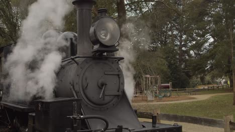 Histórico-Tren-De-Vapor-&#39;Puffing-Billy&#39;-Liberando-Vapor-En-La-Estación-Gembrook