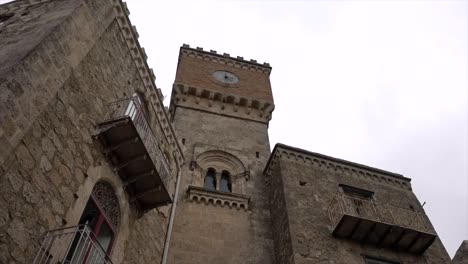 Clock-tower-in-Mussomeli,-town-in-Sicily-where-houses-are-for-sale-at-1-Euro