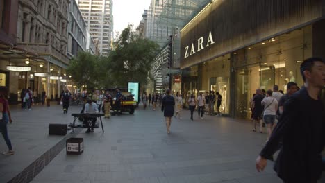 Busy-city-streets-populated-with-the-public-and-buskers-in-Sydney