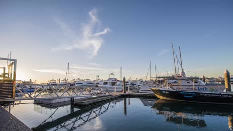 Timelapse-of-a-colourful-sunset-over-the-harbor-at-Port-Stephens,-New-South-Wales,-Australia