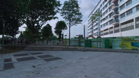 Panning-shot-in-slow-motion-at-Punggol-Promenade-Park,-Singapore