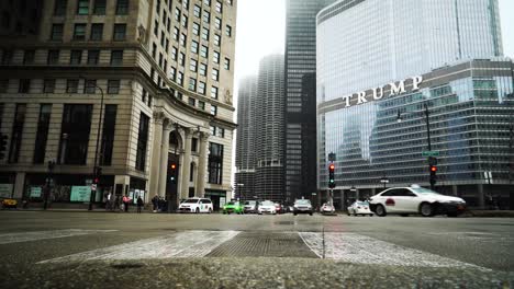 Downtown-Chicago-city-a-front-of-the-city-towers-and-city-rush