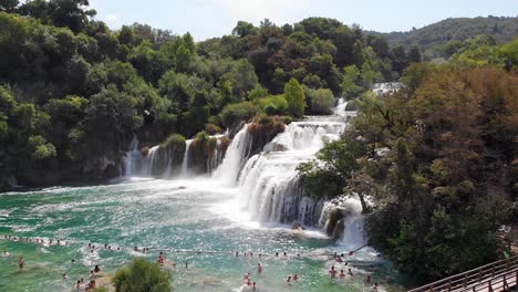 Aerial-Crane-Reveal-of-the-Roski-Slap-Waterfall-in-Krka-National-Park