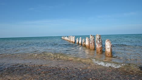 Whitefish-Point-Dock-Poles-Lake-Superior,-Michigan