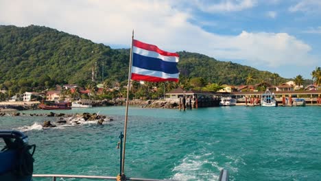 Leaving-Koh-Phangan-island-via-ferry,-exotic-travel-concept