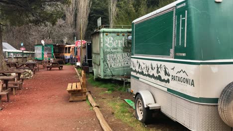 Closeup-of-brewery-trucks-in-Swiss-Colony,-Bariloche,-Argentina