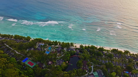 Aerial-drone-view-of-travel-destination-exotic-beach-resort-in-the-Seychelles-Islands