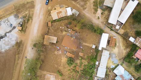 Birdseye-aerial-view-of-Loitokitok-kenya,-shanty-poor-neighborhood-of-Nairobi-suburbs,-Kenya