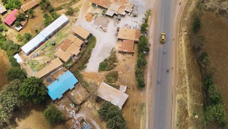 Birdseye-aerial-view-of-Loitokitok-kenya,-shanty-poor-neighborhood-of-Nairobi-suburbs,-Kenya