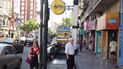 An-Old-Caucasian-Man-Exits-the-Subway-Public-Transport-Station-in-Summer,-Subte-of-Metropolitan-City