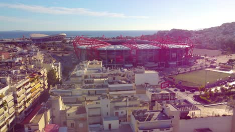 Estadio-De-Fútbol-Georgios-Karaiskakis-Durante-El-Amanecer-En-El-Pireo,-Grecia