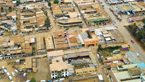 Birdseye-aerial-view-of-Loitokitok-kenya,-shanty-poor-neighborhood-of-Nairobi-suburbs,-Kenya