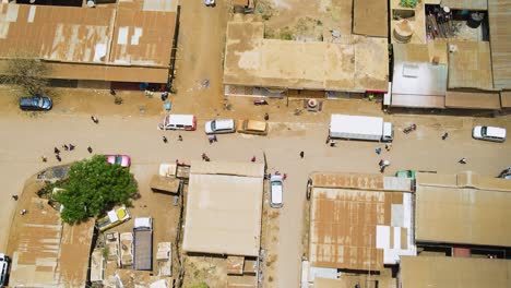 Birdseye-aerial-view-of-Loitokitok-kenya,-shanty-poor-neighborhood-of-Nairobi-suburbs,-Kenya