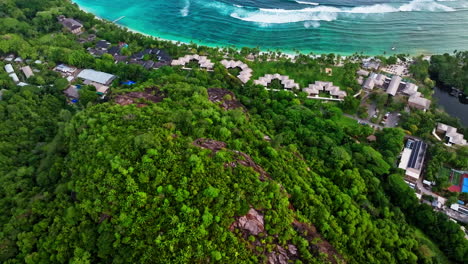 Cinematic-aerial-drone-view-Mahè-Island,-Seychelles,-Indian-Ocean