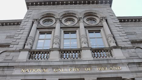 Low-angle-view-of-the-architecture-of-the-National-Gallery-of-Ireland-in-Dublin,-Ireland