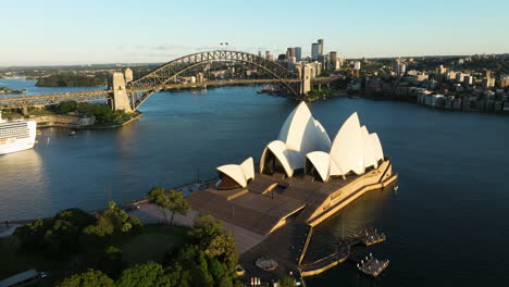 Flying-Above-Iconic-Sydney-Opera-House-In-The-Early-Morning