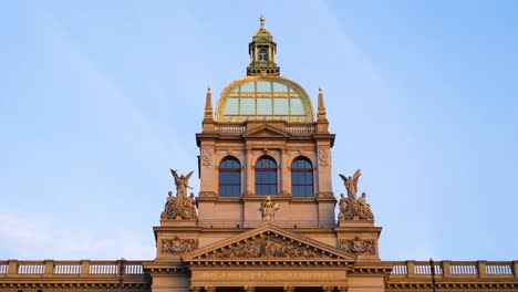 Closeup-of-the-National-Museum-Prague-in-Wenceslas-Square,-Czech-Republic