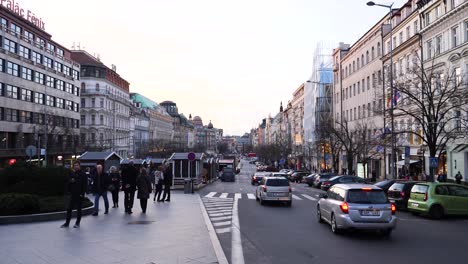 Wenceslas-Square-Prague,-Czech-Republic,-seen-from-the-Statue-of-Saint-Wenceslas