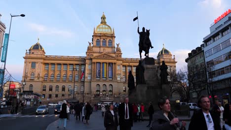 National-Museum-Prague,-Statue-of-Saint-Wenceslas-in-Wenceslas-Square-Prague,-Czech-Republic