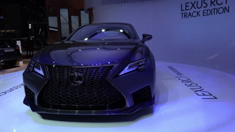 Geneva,-Switzerland---March-12th,-2019:-Wide-shot-of-a-Lexus-RC-F-at-the-Lexus-booth-at-Autosalon-Geneva-Motor-Show-2019,-Switzerland