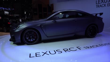 Geneva,-Switzerland---March-12th,-2019:-Wide-shot-of-a-Lexus-RC-F-at-the-Lexus-booth-at-Autosalon-Geneva-Motor-Show-2019,-Switzerland