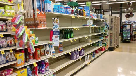 Grocery-store-shelves-sold-out-of-clean-supplies-during-COVID-19-pandemic,-United-States-2020