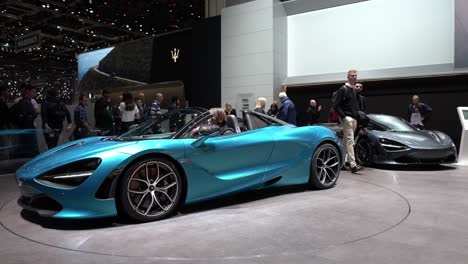 Geneva,-Switzerland---March-12th,-2019:-Wide-angle-shot-of-the-McLaren-booth-at-Autosalon-Geneva-Motor-Show-2019,-Switzerland