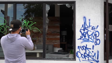 Broken-Window-of-Furniture-Store,-Black-Lives-Matter-Protest-in-Los-Angeles-USA