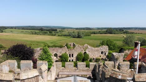 Aerial-Flyover-of-Amberley-Castle-on-a-Sunny-Day