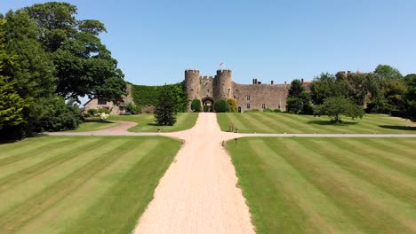 Aerial-Flyover-of-Amberley-Castle-on-a-Sunny-Day