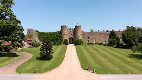 Aerial-Flyover-of-Amberley-Castle-on-a-Sunny-Day