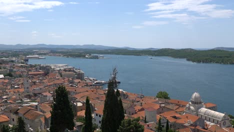 Pan-movement-shot-over-the-old-town-of-Sibenik-in-Croatia