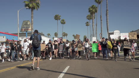 Front-facing-view---oncoming-crowd-of-protesters-as-they-march-in-California-in-support-of-Black-Lives-Matter