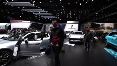 Geneva,-Switzerland---March-12th,-2019:-Panning-shot-over-the-Exhibition-Autosalon-Geneva-Motor-Show-2019,-Switzerland