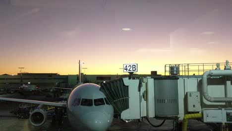 Toma-Del-Amanecer-De-Un-Avión-Cargando-Equipaje-Y-Preparándose-Para-El-Embarque-En-El-Aeropuerto-Lax-De-Los-Ángeles,-California,-Estados-Unidos.