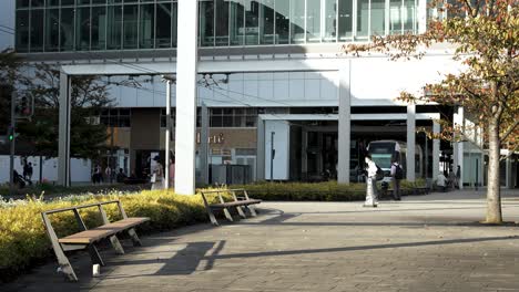 A-daytime-scene-capturing-a-tram-arriving-at-Toyama-Station-in-Japan