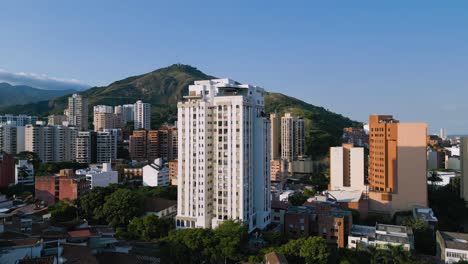 Aerial-View-Flying-Over-Normandia-and-San-Antonio-Neighborhood,-Cali,-Colombia