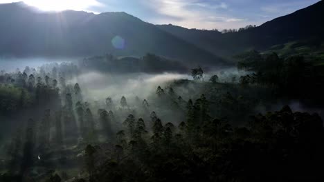 Aerial-drone-shot-drone-camera-moving-forward-and-sun-light-and-new-mount-tation-and-hills-shining