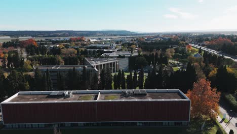 Aerial-establishing-shot-of-the-famous-Grand-Avignon-community-building