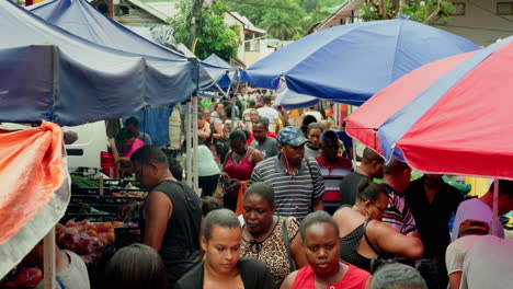 Plano-General-Del-Mercado-Agrícola-Local-Al-Aire-Libre-En-Victoria,-Mahè,-Seychelles.