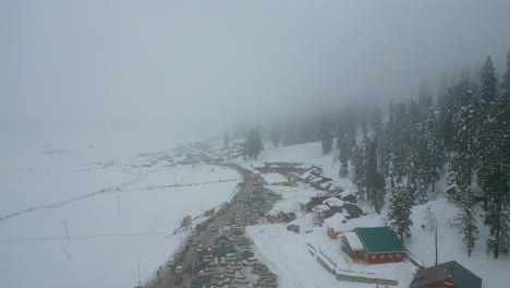 Starker-Schneefall,-Luftaufnahme-Des-Kaschmir-Tals-In-Der-Wintersaison