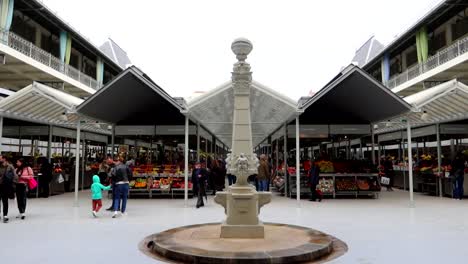 People-shopping-for-fresh-products-in-Bolhao-Market-in-Porto,-Portugal