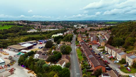 Aerial-drone-hyperlaps,-time-laps-footage-over-a-British-council-housing-estate,-UK-houses-and-streets